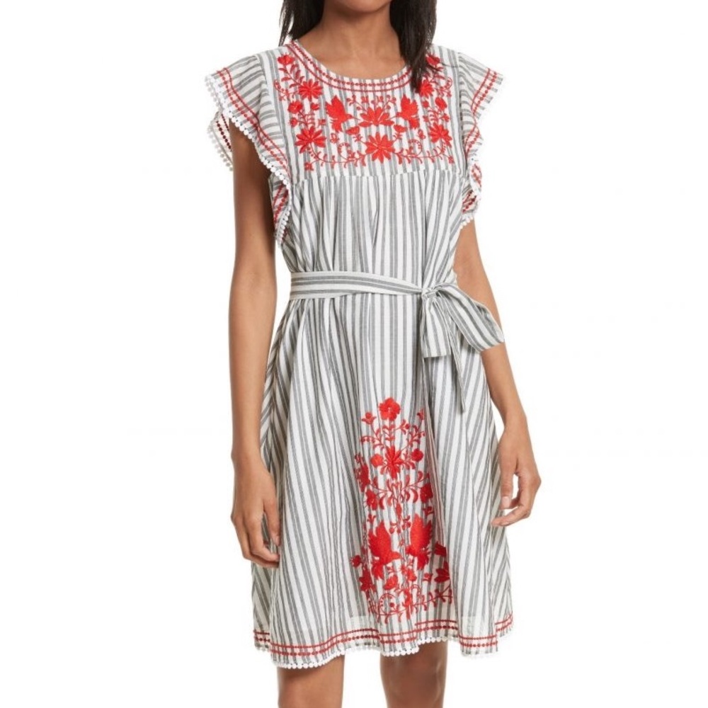 Kate Spade Stripe Embroidered babydoll dress Small